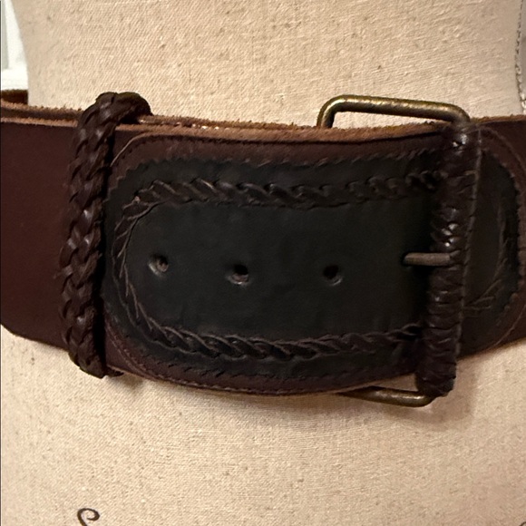 ALL SAINTS JACKS PLACE VINTAGE BELT WIDE BROWN LEATHER BRAID ACCENT SIZE L - Picture 2 of 13